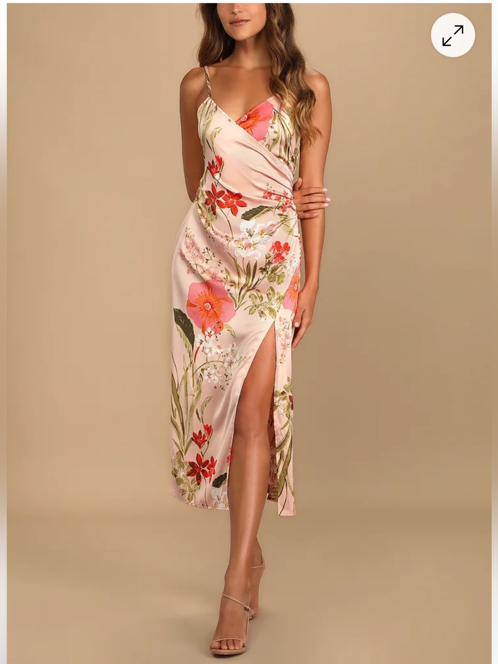 Lulus Remarkable Entrance Pink Floral Satin Midi Dress XL NWT
